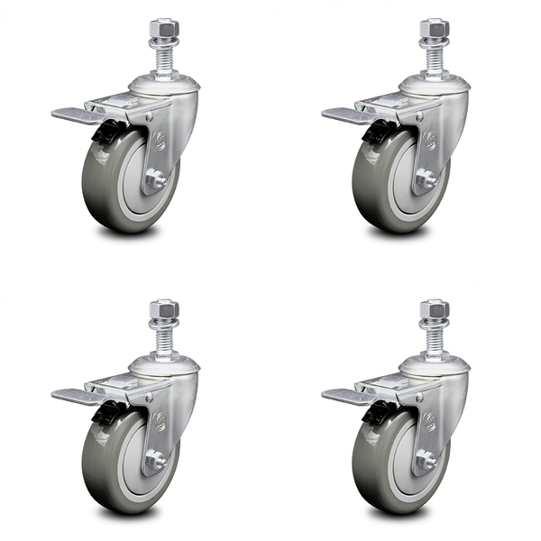 Service Caster 4 Inch Gray Polyurethane Swivel ½ Inch Stem Caster Set with Total Lock Brake SCC-TSTTL20S414-PPUB-121315-4